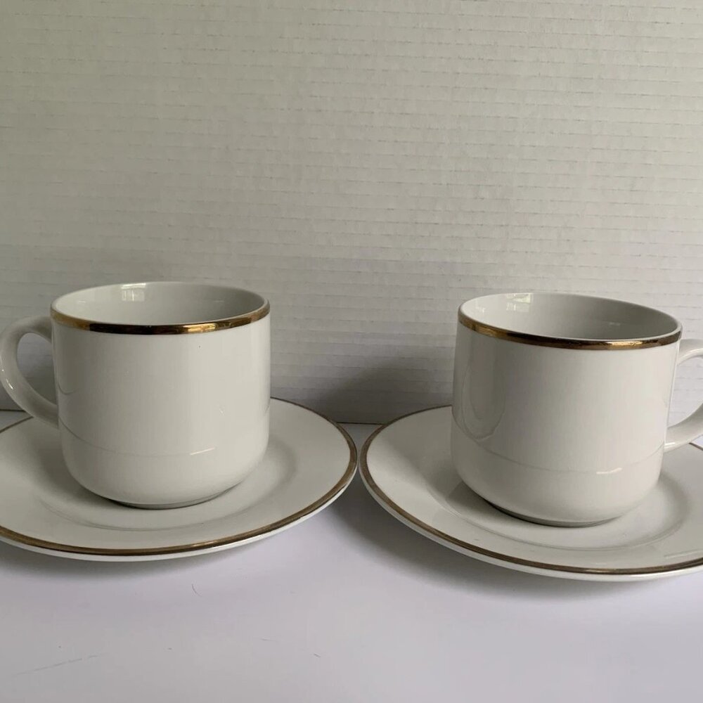 Gibson Vintage Paragon Gold Flat Cup And Saucer Set - 2 Sets
